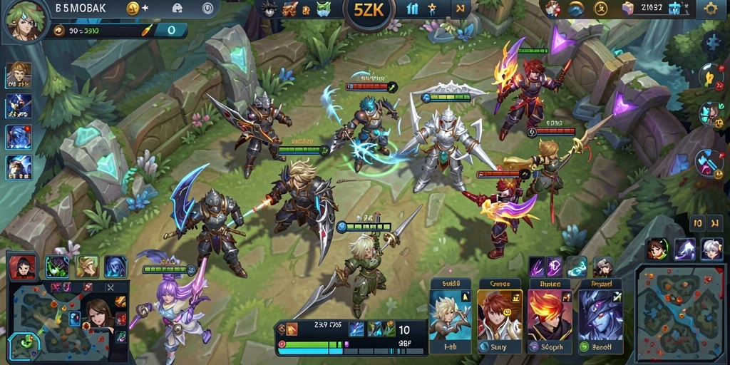 Gameplay seru dan strategis dalam pertempuran MOBA 5ZK.