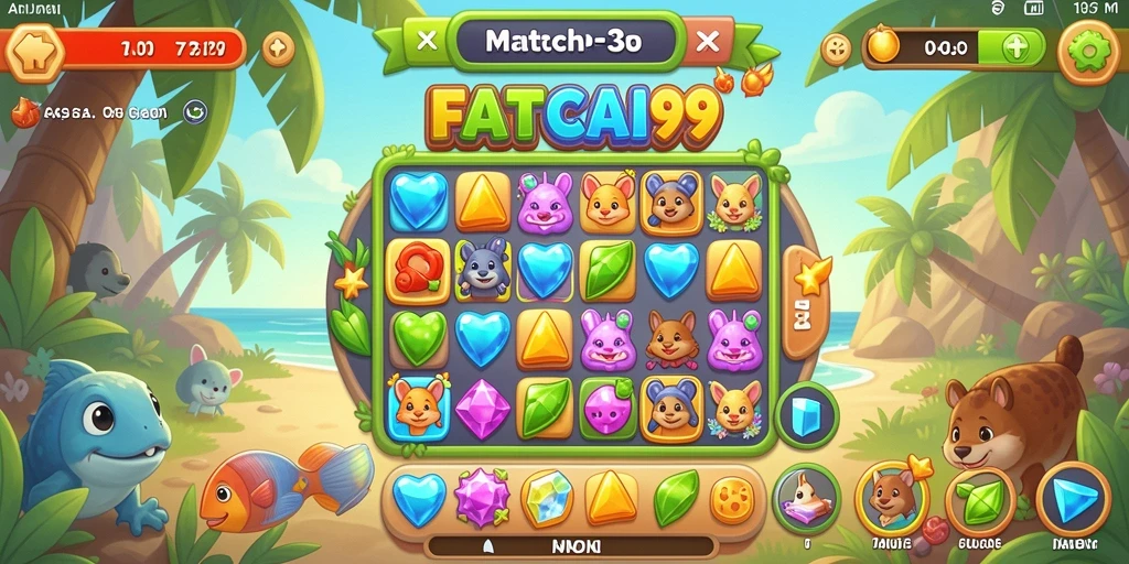 Tampilan gameplay seru dari FATCAI99 dengan aksi Match-3 yang memukau.