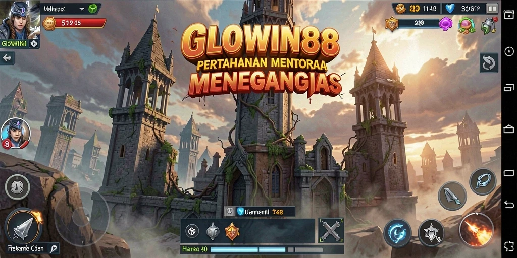 Screenshot gameplay GLOWIN88 menampilkan aksi Tower Defense yang seru.