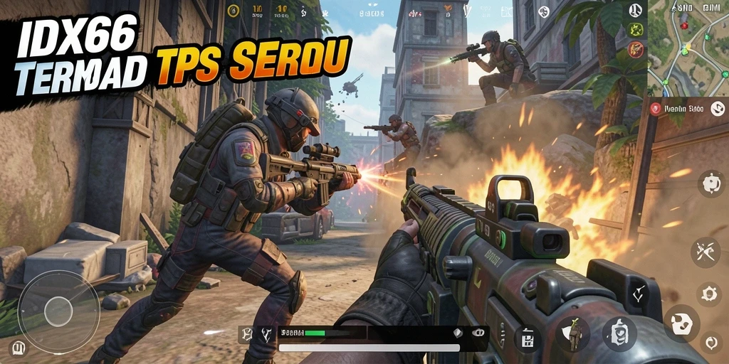 Tampilan seru gameplay IDX66 saat aksi tembak-menembak berlangsung.