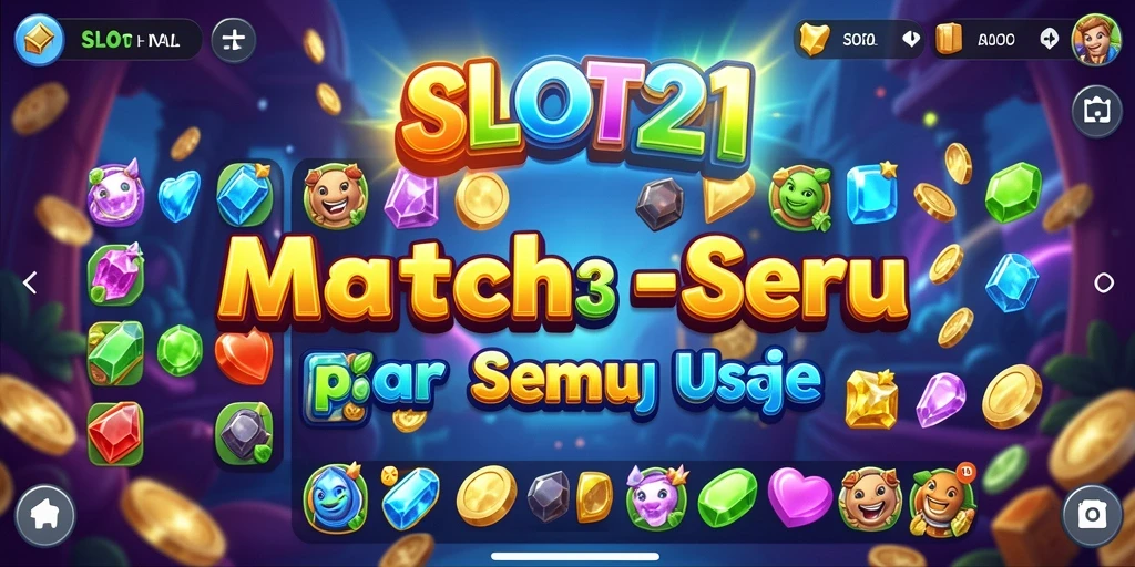Screenshot utama SLOT21 yang menunjukkan aksi seru gameplay Match-3.