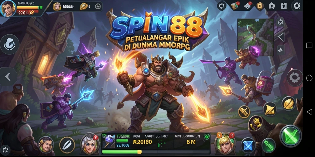 Screenshot menampilkan pertarungan epik di dunia SPIN88 MMORPG.