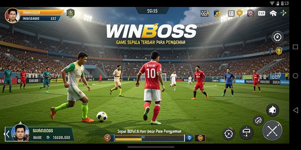 Screenshot dari permainan WINBOSS yang menampilkan aksi sepak bola mendebarkan.